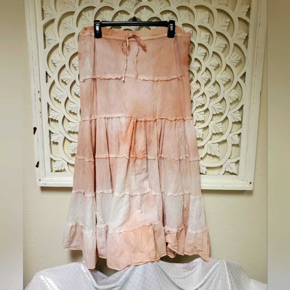 Vintage Layered Tier Hippy Broom Skirt With Tea Stain Upcycled Dyed Free Sized
